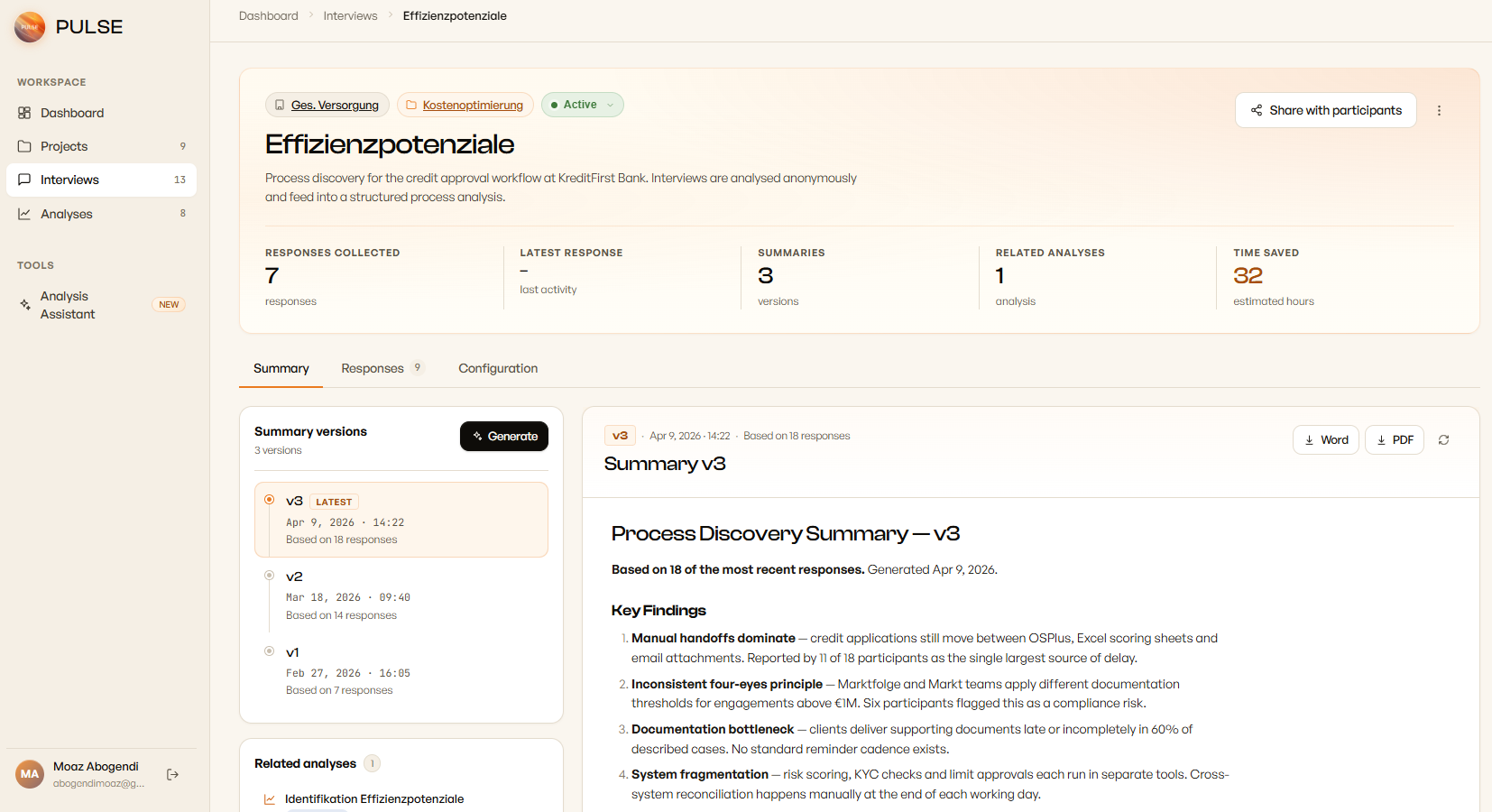 PULSE Dashboard – Use Case Bewertung